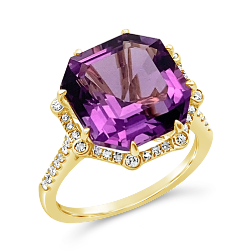 Amethyst & Diamond Halo Ring