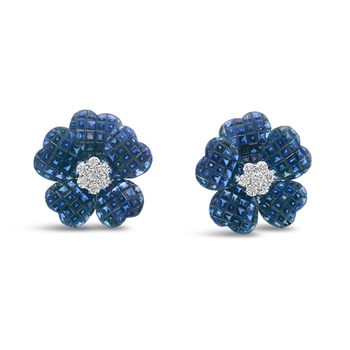 Blue Sapphire Flower Earrings
