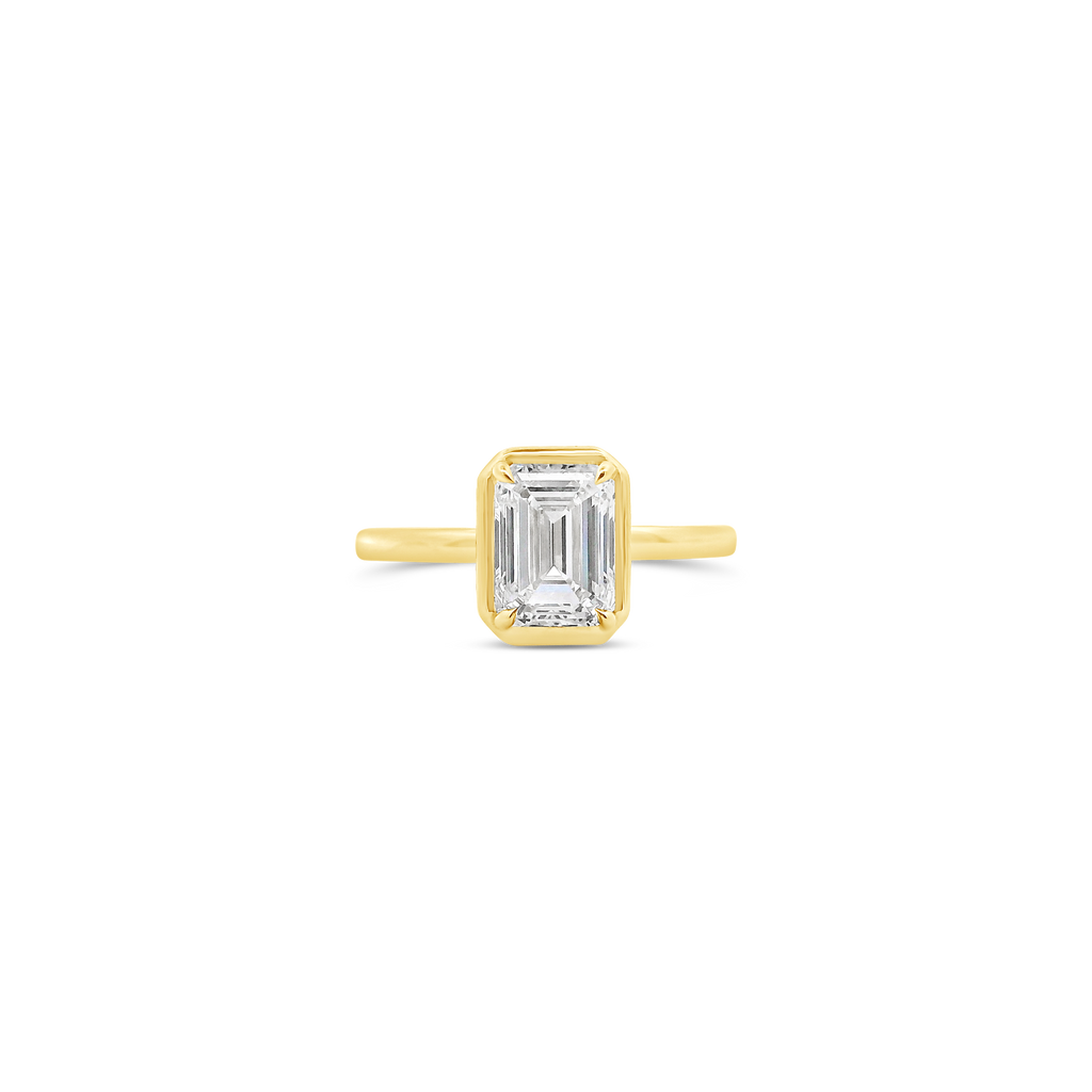 Emerald Cut Bezel set Diamond Engagement Ring