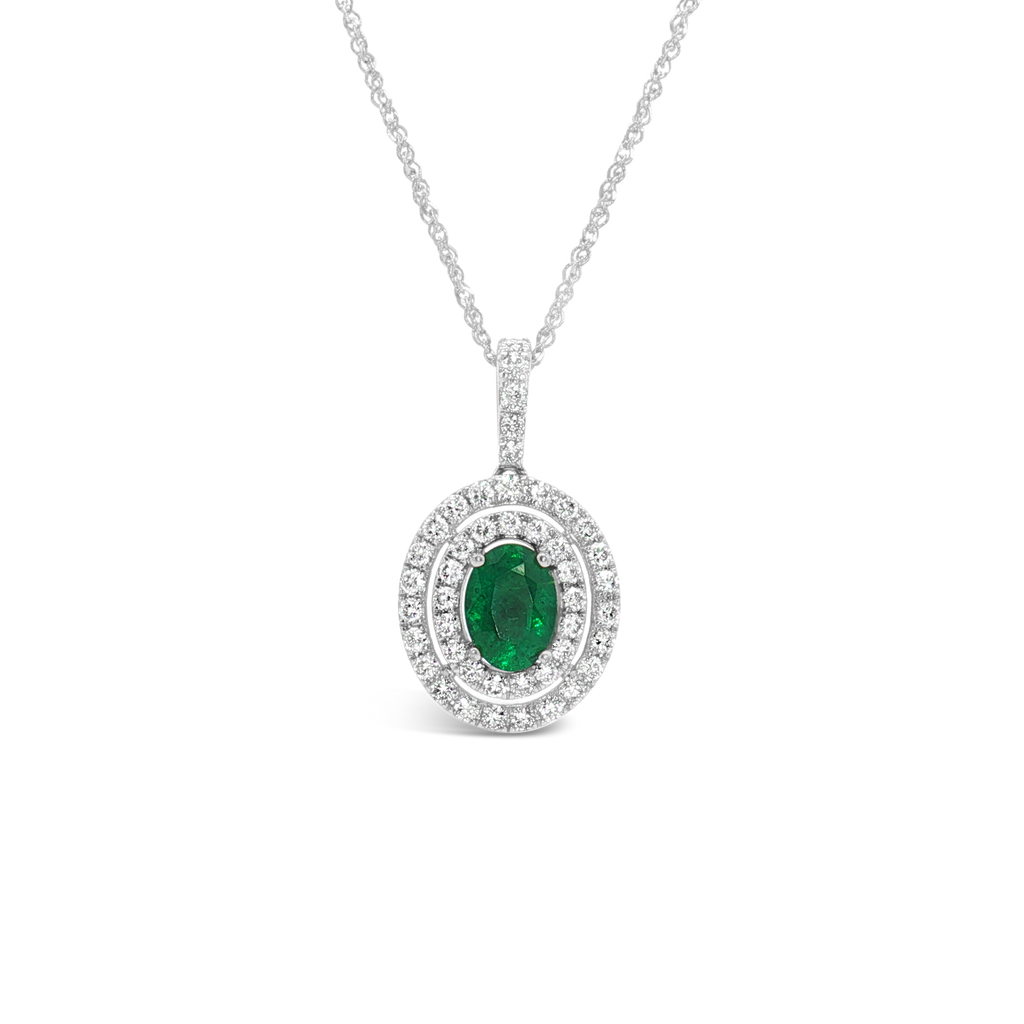 Emerald & Diamond Double Halo Pendant