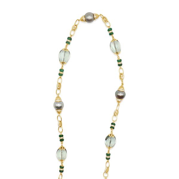 Emerald, Aquamarine, Tahitian Pearl & Diamond Estate Necklace