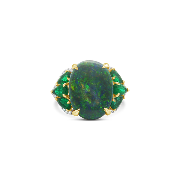 Black Opal, Emerald & Diamond Ring