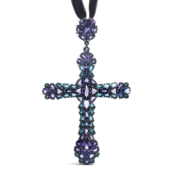 Aquamarine, Tanzanite & Sapphire Cross Necklace