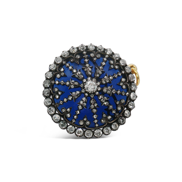 Antique Diamond on Cobalt Blue Glass Earrings & Pin/Pendant Suite