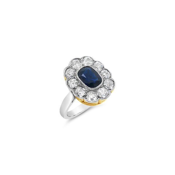 Sapphire & Diamond Cluster Estate Ring