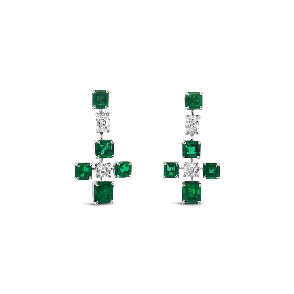 Emerald & Diamond Cross Earrings