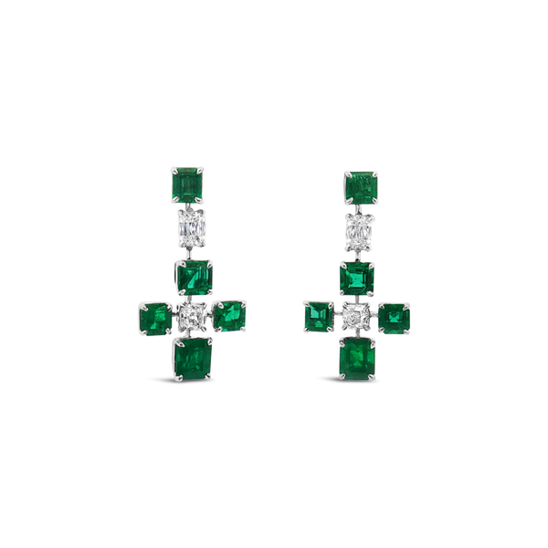 Emerald & Diamond Cross Earrings