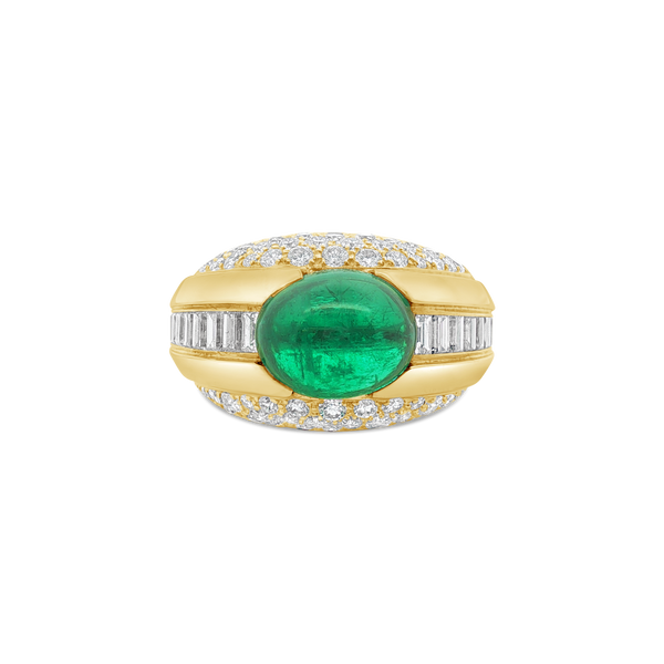 Cabochon Emerald & Diamond Ring