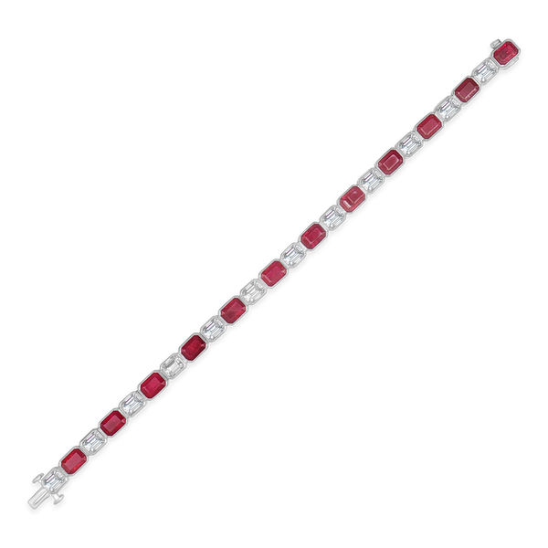 Emerald cut Rubies & Diamond Bracelet