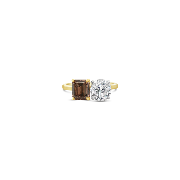 Brown & White Diamond Side by Side Ring