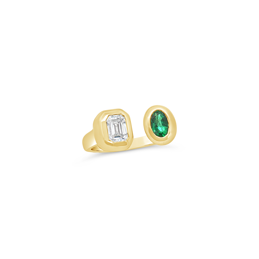 Emerald & Diamond Moi et Toi Ring