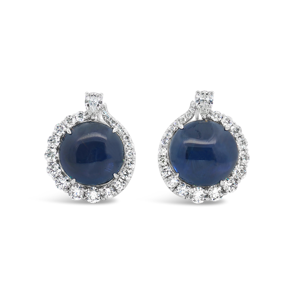 Cabochon Sapphire & Diamond Earrings