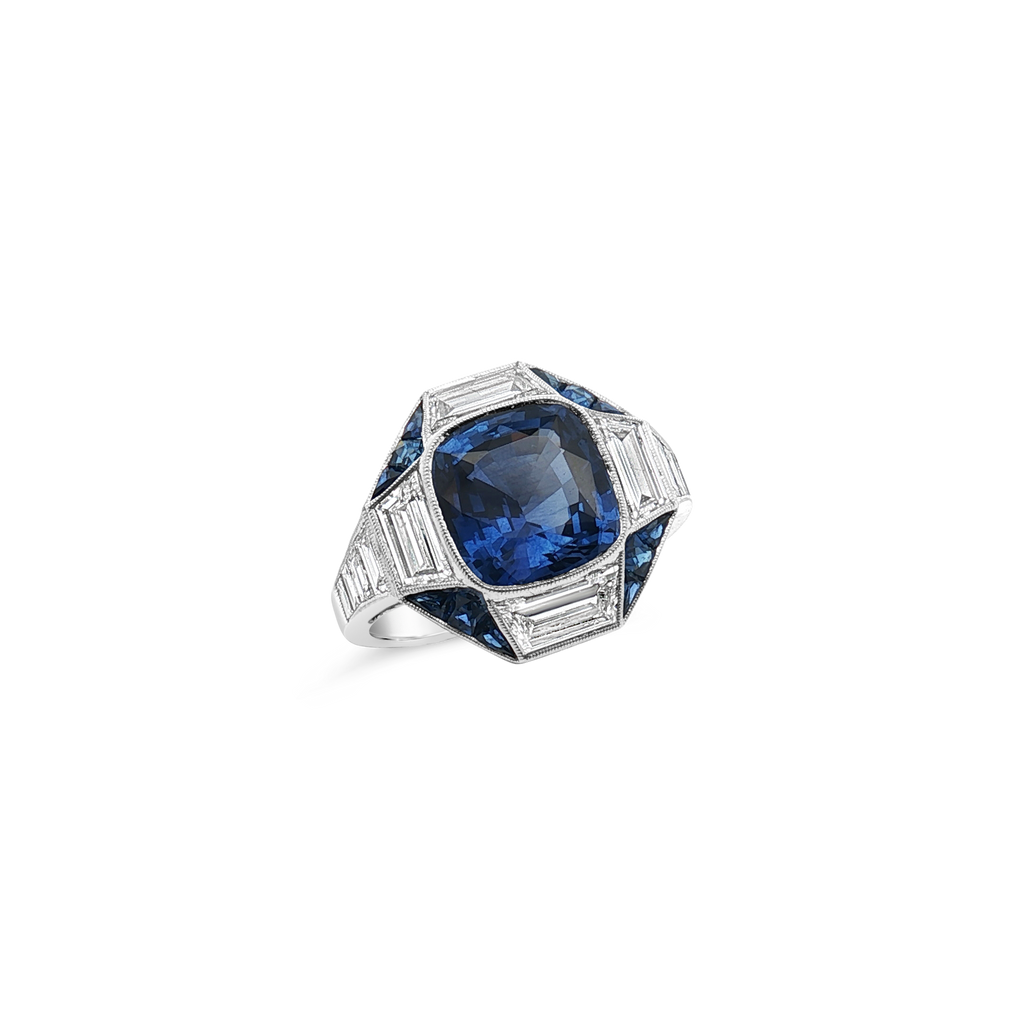 Cushion Sapphire & Diamond Cocktail Ring