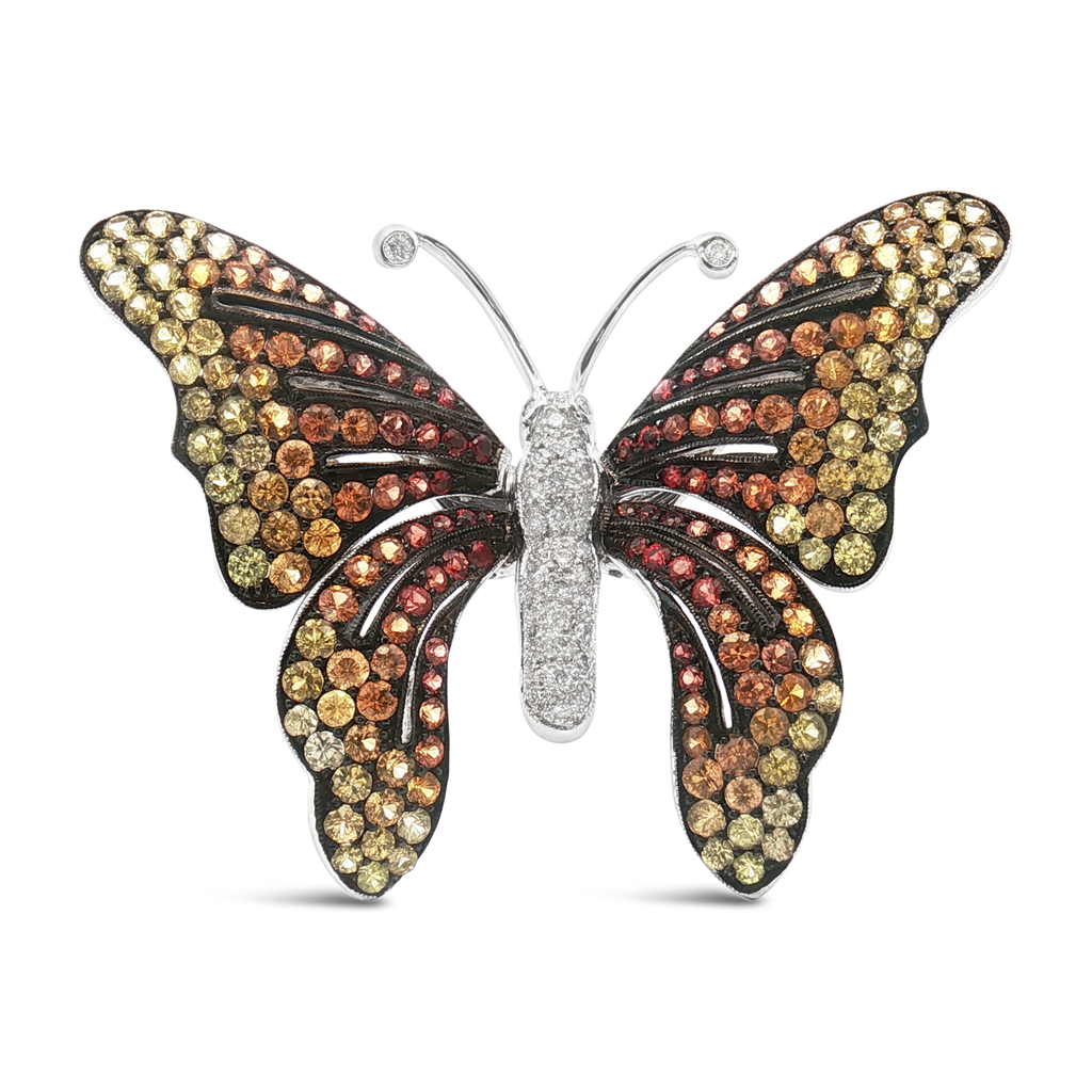 Yellow Sapphire & Diamond Estate Butterfly Pin
