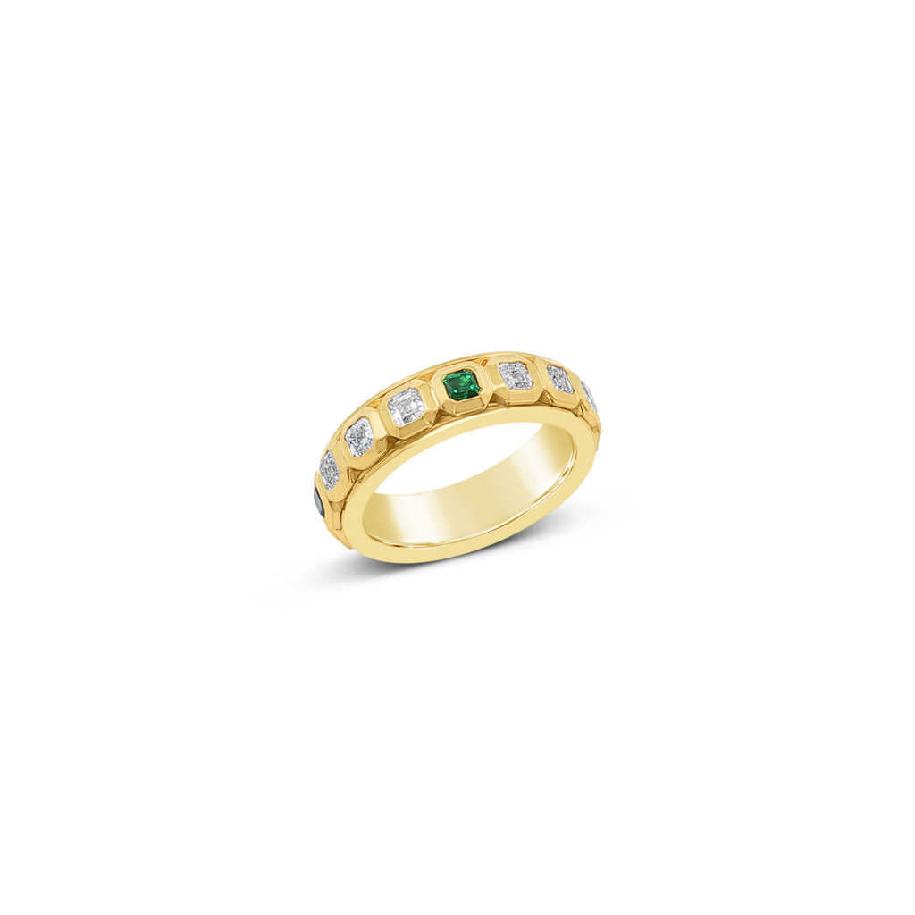 Emerald, sapphire & Diamond Spinner Ring