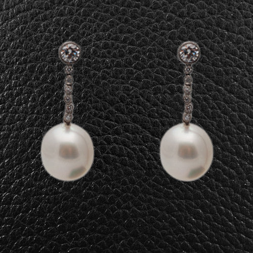 Cultured Pearl & Diamond Dangle Earrings