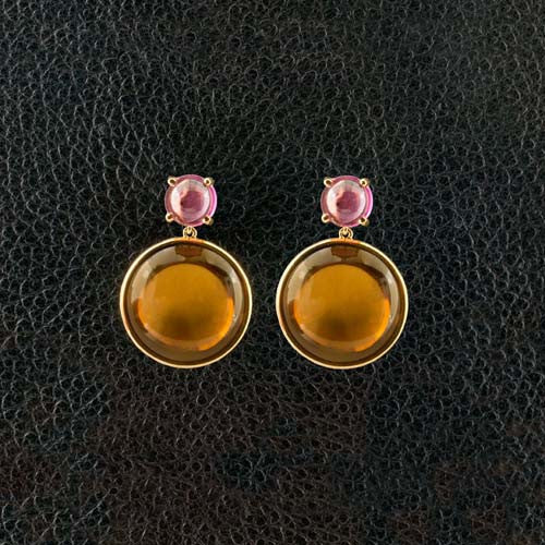 Quartz & Rubellite Dangle Earrings