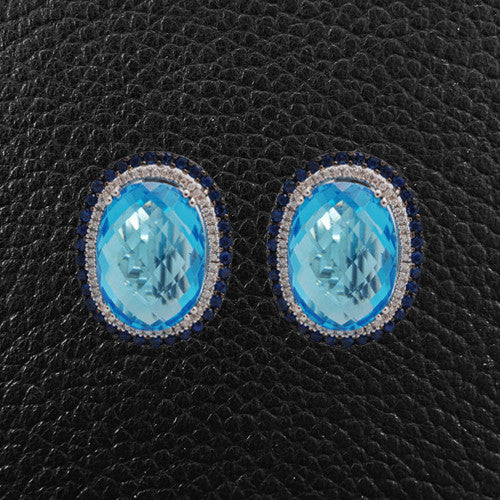 Blue Topaz, Sapphire & Diamond Earrings