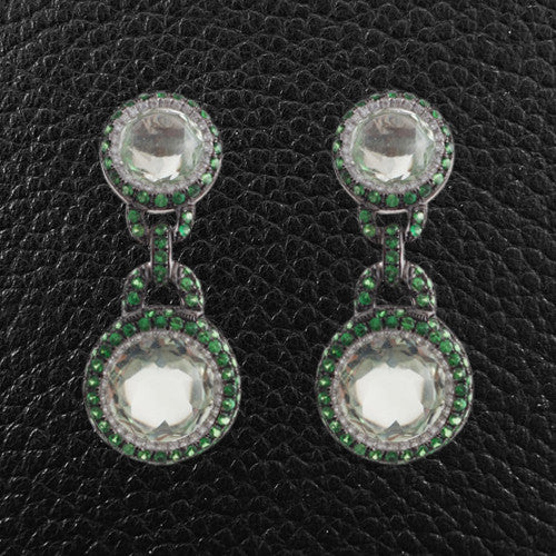 Green Garnet, Green Amethyst & Diamond Earrings