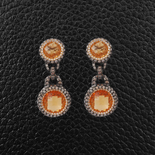Citrine, Diamond & Brown Diamond Earrings