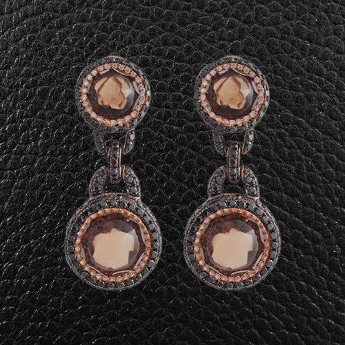 Smokey Quartz, Black Diamond & Diamond Earrings