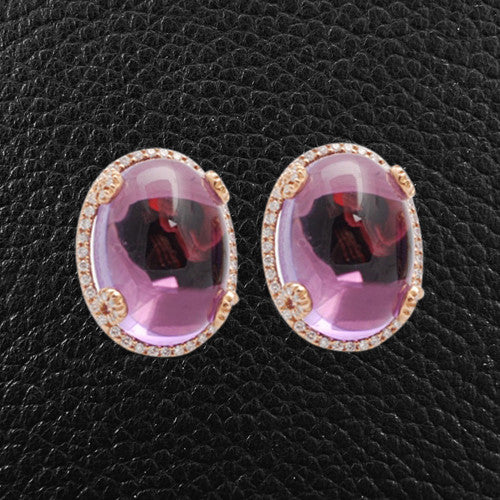 Cabochon Amethyst & Diamond Earrings