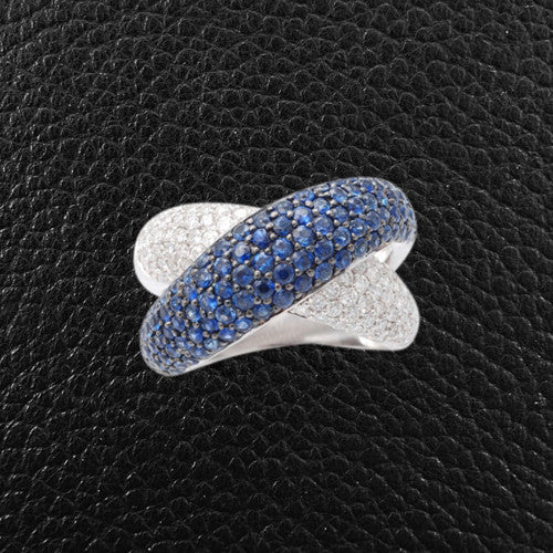 Sapphire & Diamond Crossover Ring