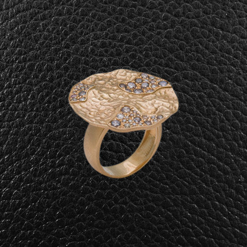 Brown Diamond & Hammered Gold Ring