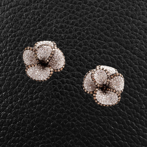 White & Brown Diamond Flower Earrings