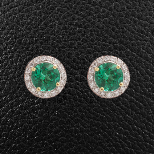 Round Emerald & Diamond Earrings