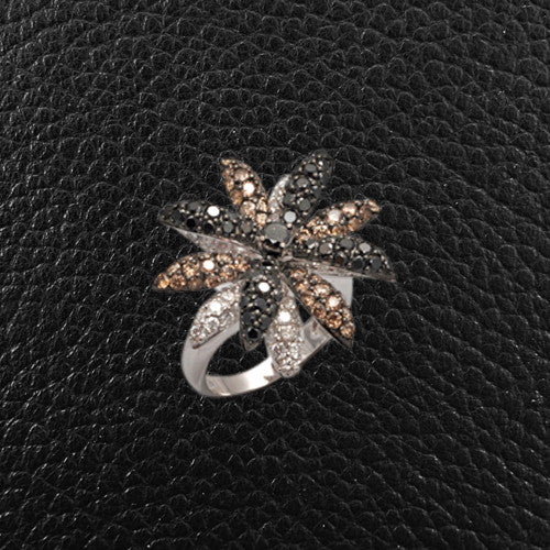 White, Black & Brown Diamond Flower Ring