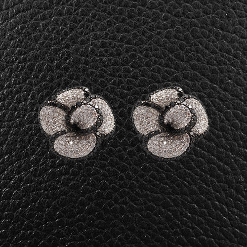 Black & White Diamond Flower Earrings