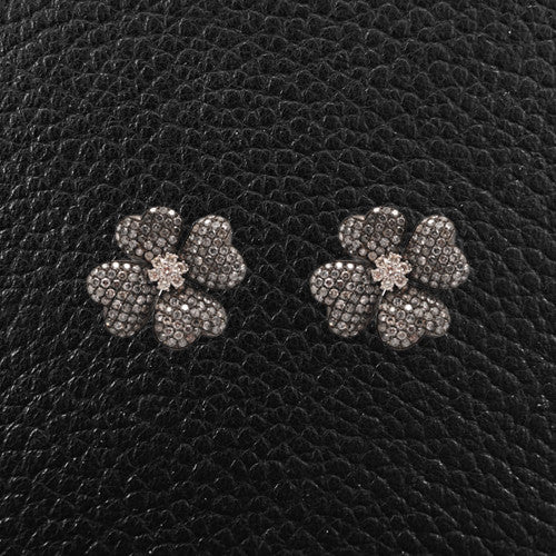 Gray & White Diamond Flower Earrings