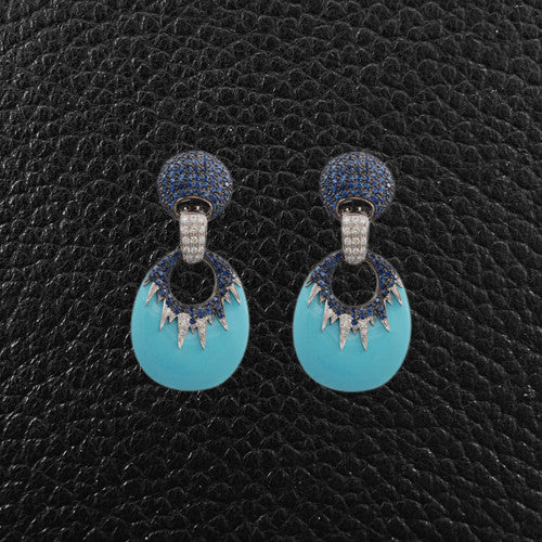Turquoise, Sapphire, & Diamond Earrings