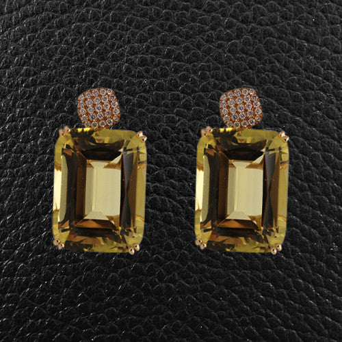 Lemon Quartz & Diamond Earrings