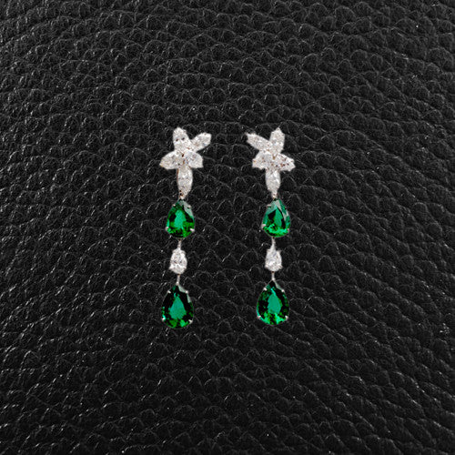 Pear shaped Emerald & Diamond Earrings
