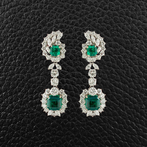 Emerald & Diamond Dangle Earrings