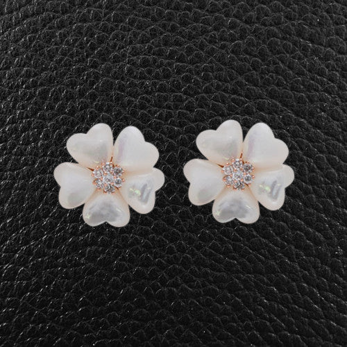 Mother of Pearl & Diamond Flower Earrings