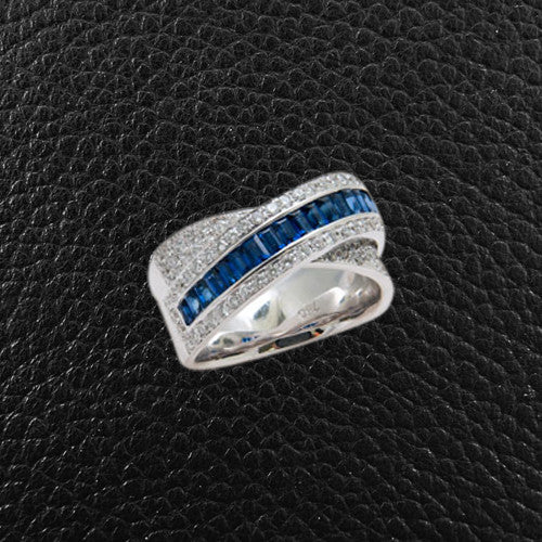 Sapphire & Diamond Crossover Ring