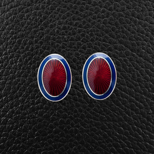 Blue & Maroon Enamel & Sterling SIlver Cufflinks