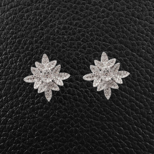Diamond Leaf Cluster Earrings