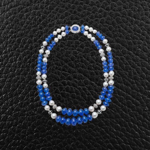 Tanzanite, Pearl, Diamond & Onyx Necklace