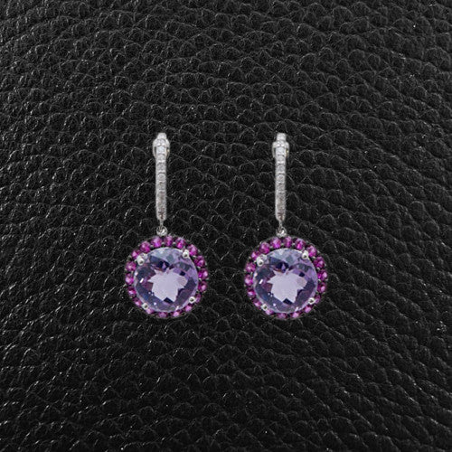 Amethyst, Diamond & Pink Sapphire Earrings