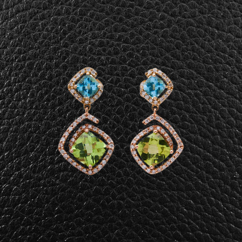 Peridot, Blue Topaz & Diamond Earrings