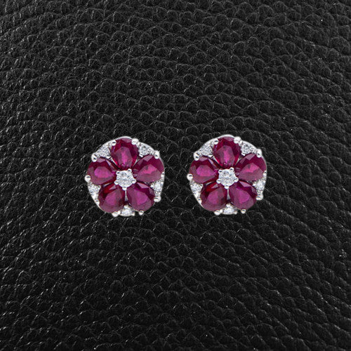 Ruby & Diamond Cluster Earrings
