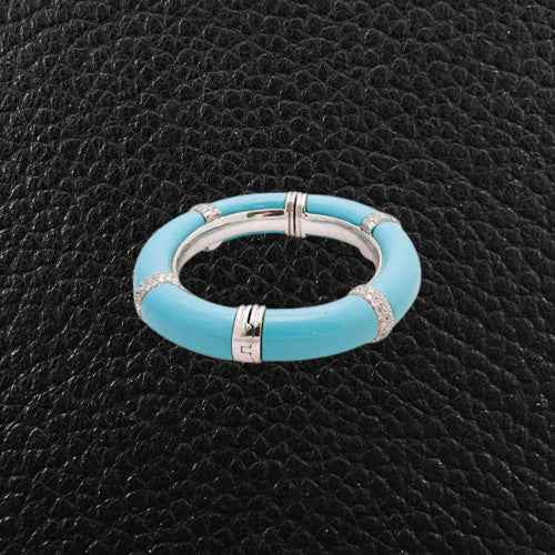 Turquoise & Diamond Hinged Bangle Bracelet