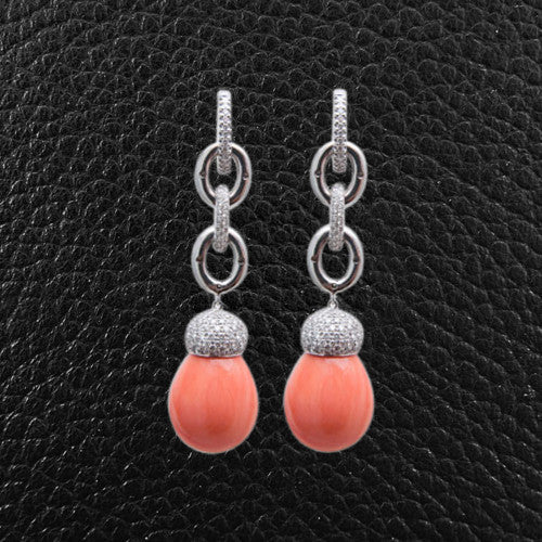 Diamond & Coral Dangle Earrings