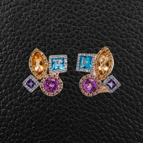 Multi-color Gemstones & Diamond Earrings
