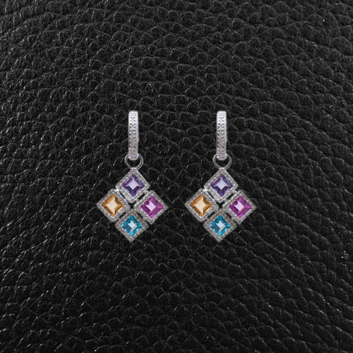 Multi-color Semi-Precious Gemstones & Diamond Earrings