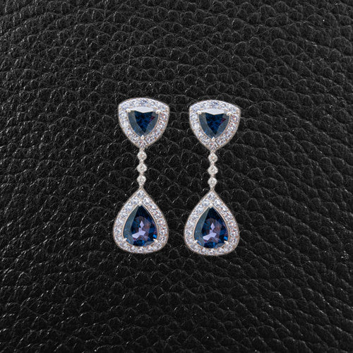 Blue Spinel & Diamond Dangle Earrings